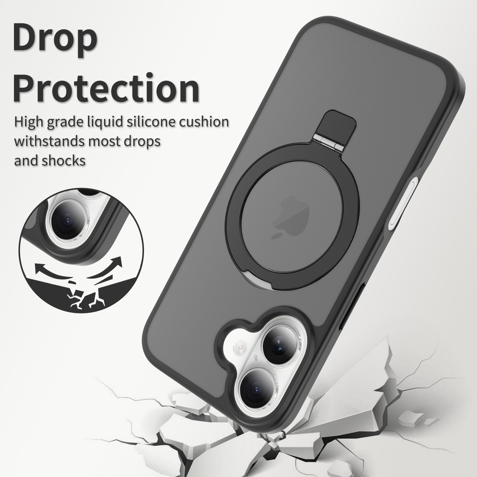 iPhone 16 Hybrid Case Magnetic Ring Black