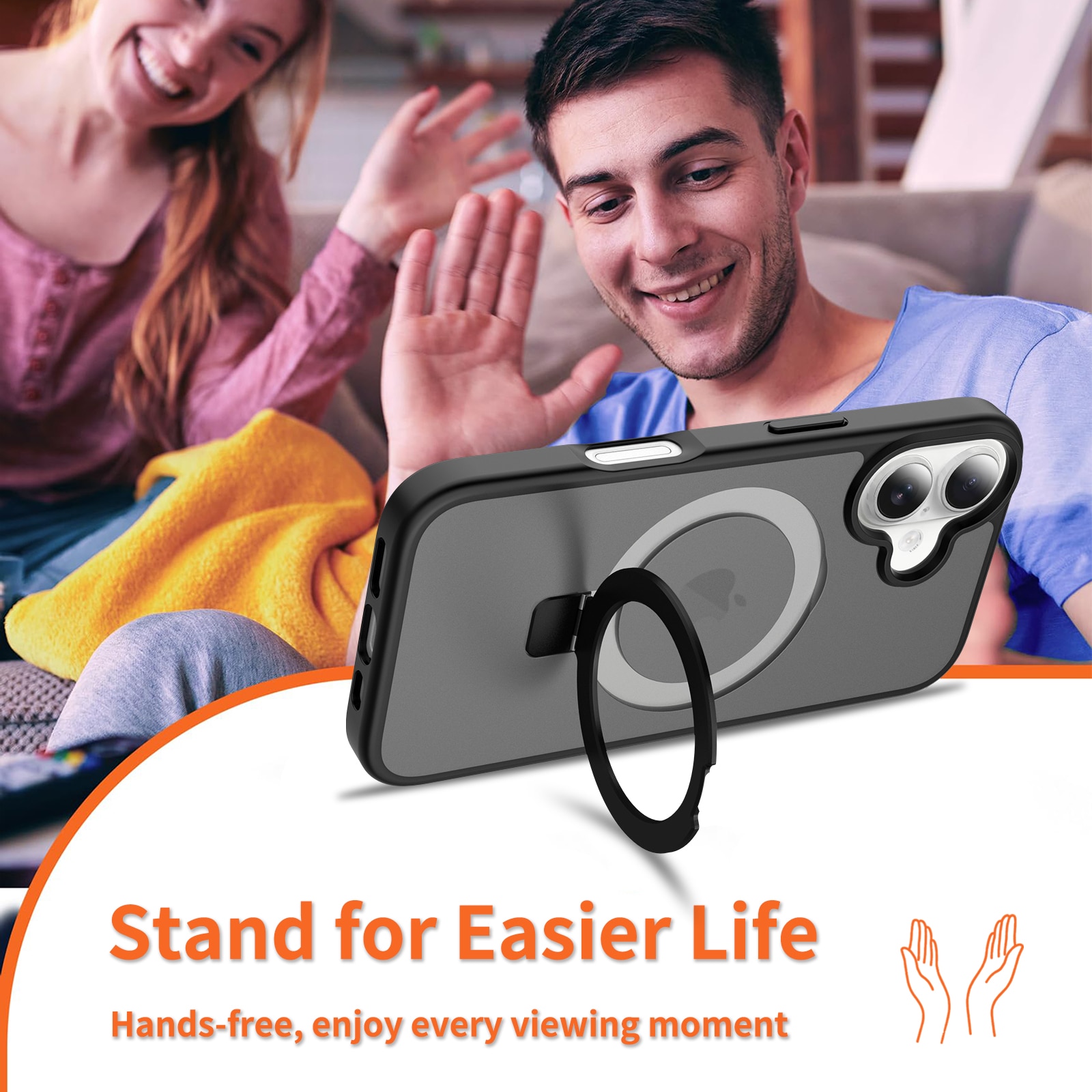 iPhone 16 Hybrid Case Magnetic Ring Black