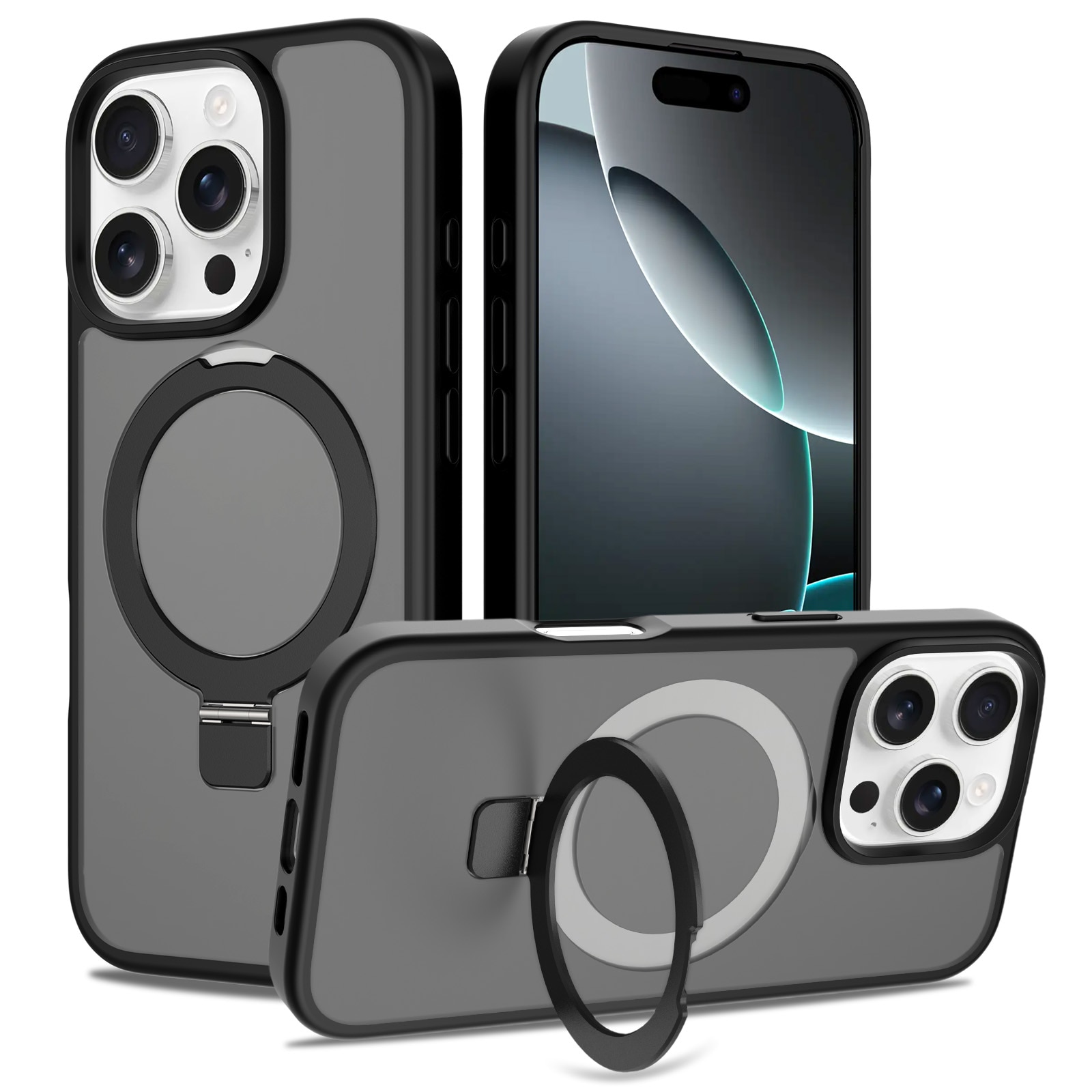 iPhone 16 Pro Hybrid Case Magnetic Ring Black