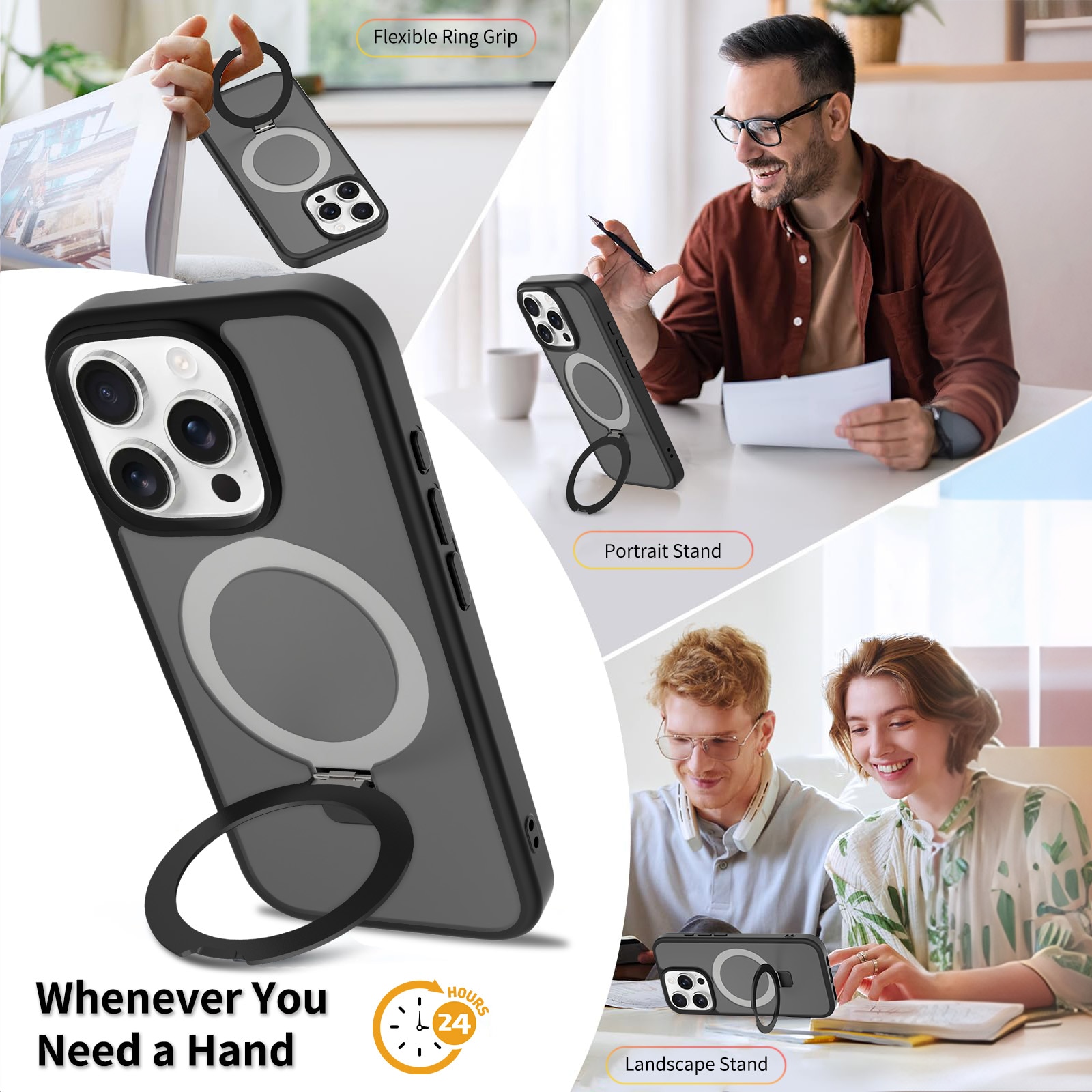 iPhone 16 Pro Hybrid Case Magnetic Ring Black