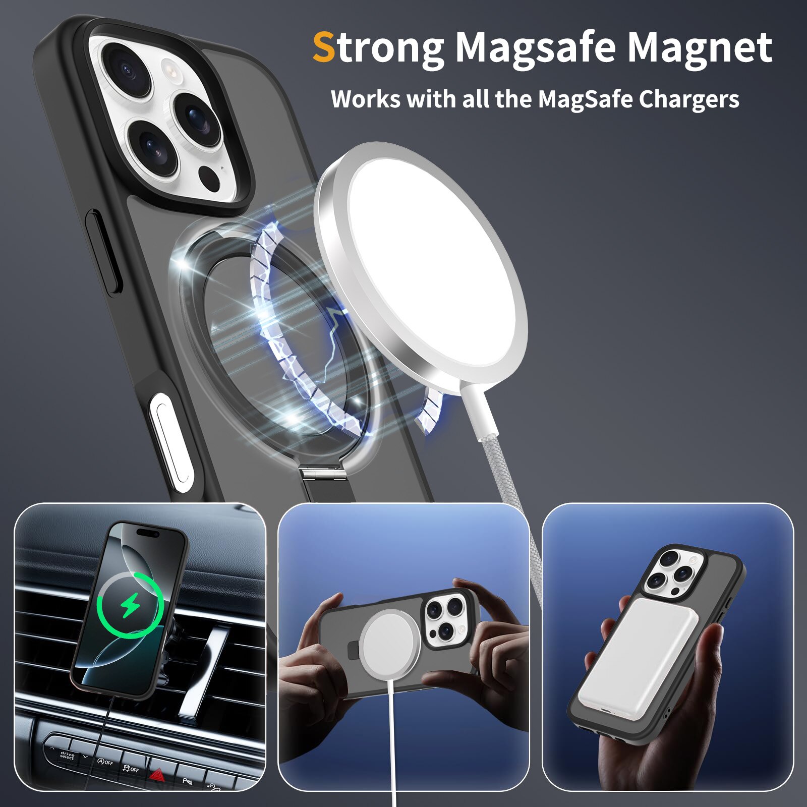 iPhone 16 Pro Hybrid Case Magnetic Ring Black