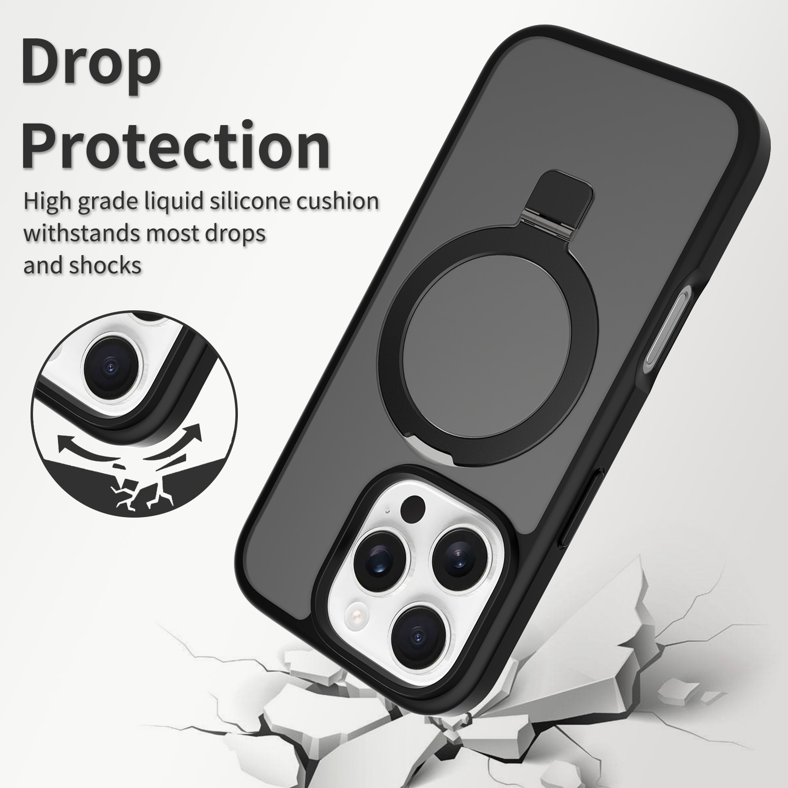 iPhone 16 Pro Hybrid Case Magnetic Ring Black