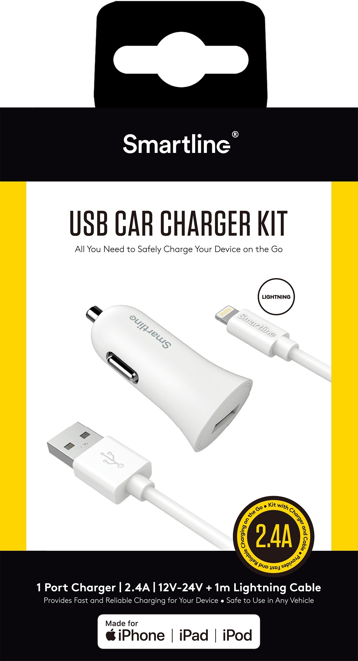 Car Charger and USB-A to USB-C Cable 1 meter White