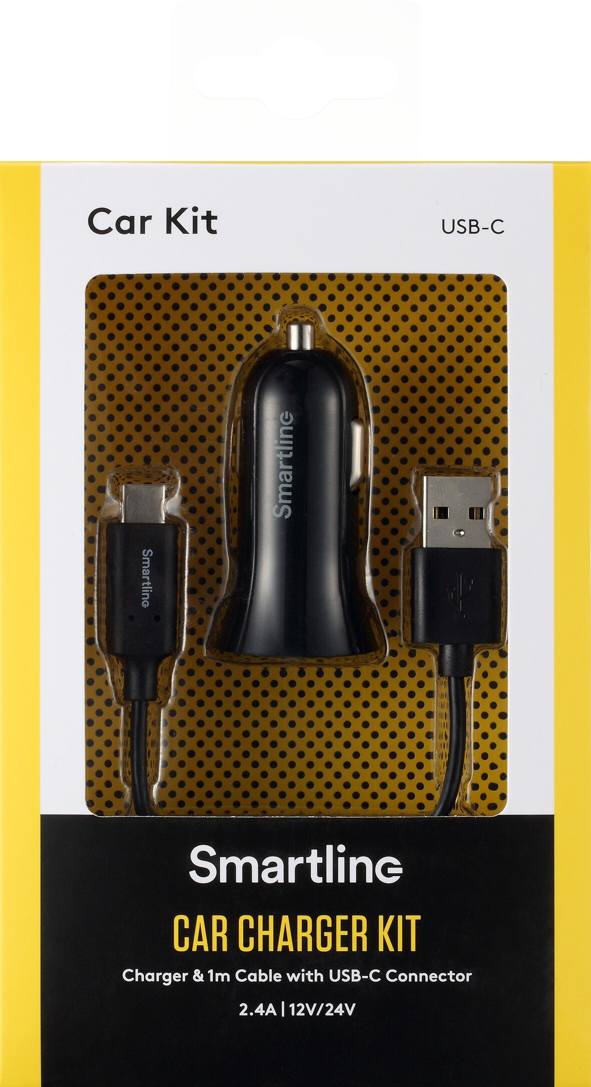 Car Charger and USB-A to USB-C Cable 1 meter Black