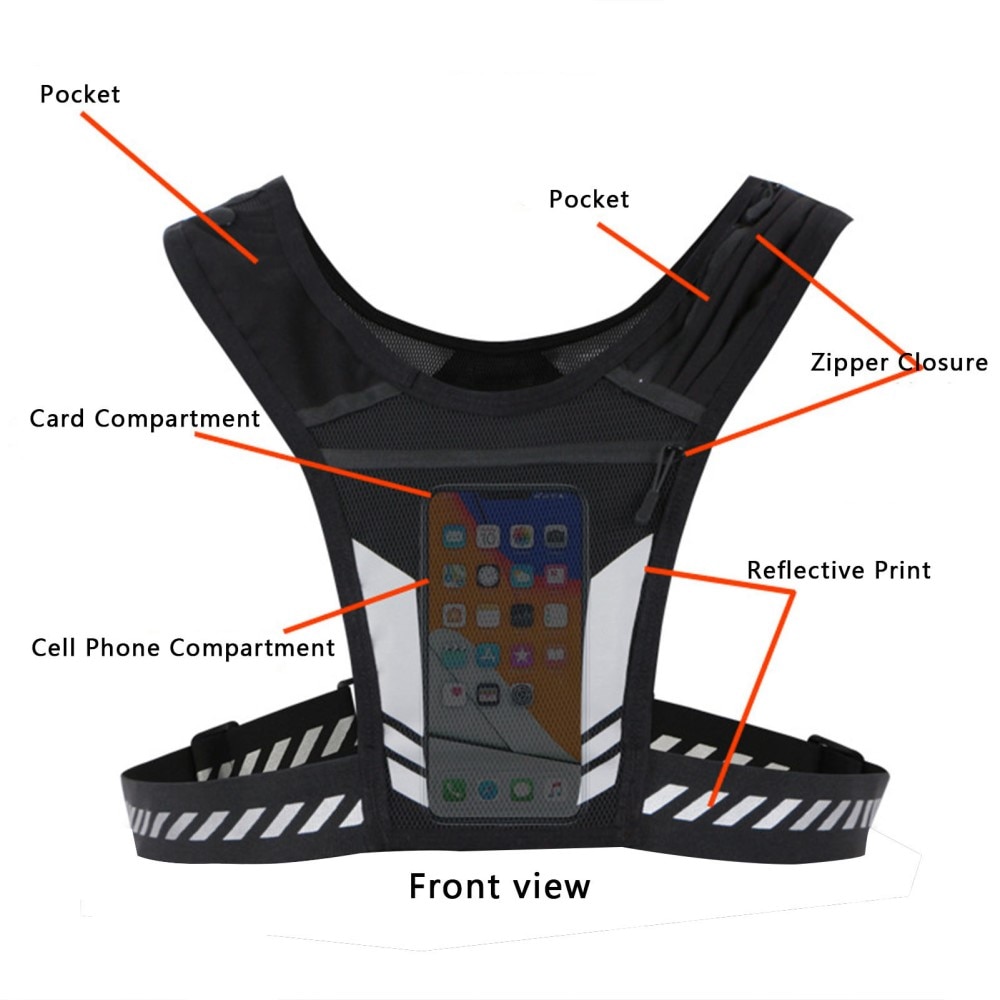 Universal Reflective Running Vest with Pocket Black