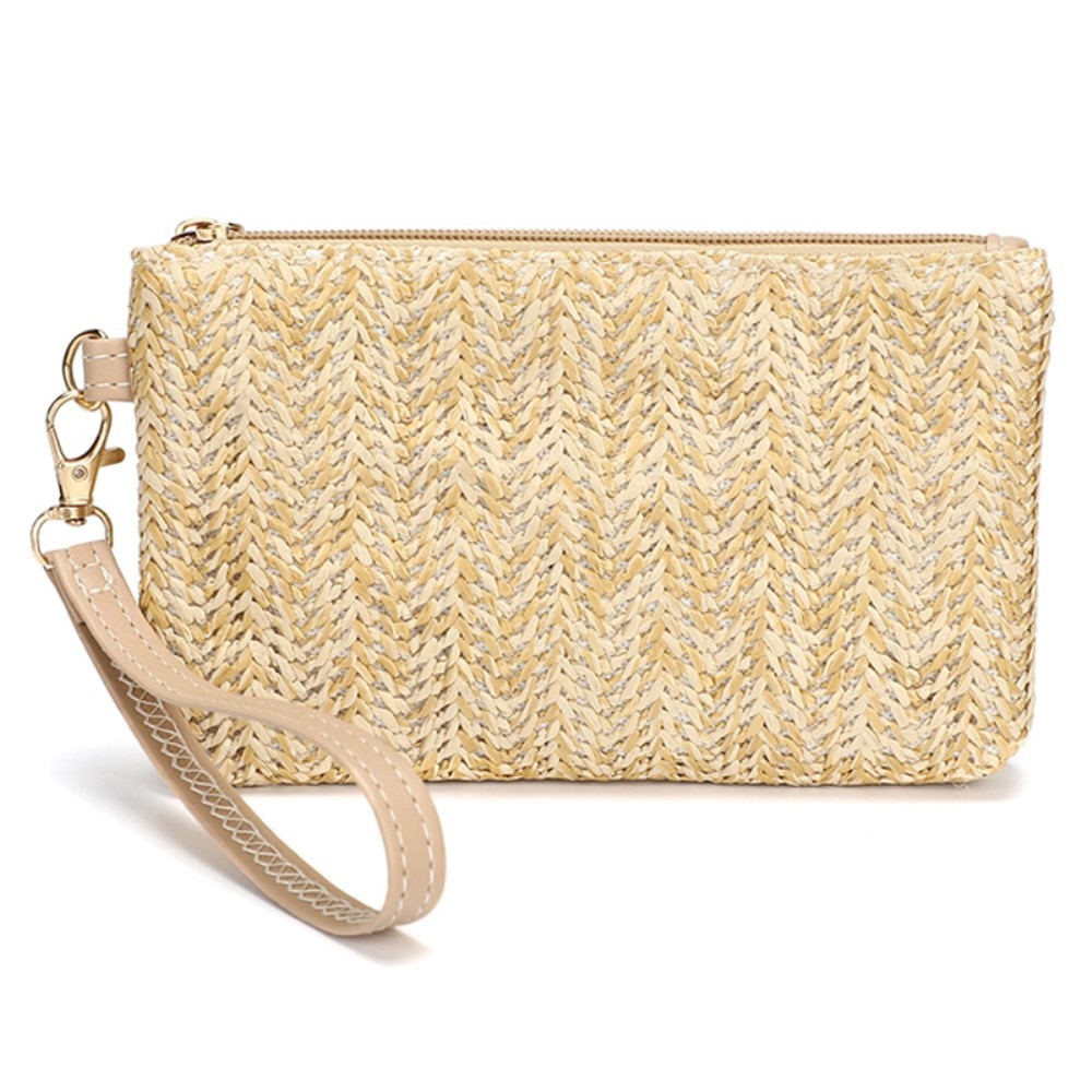 Braided Clutch Wristlet Bag Beige