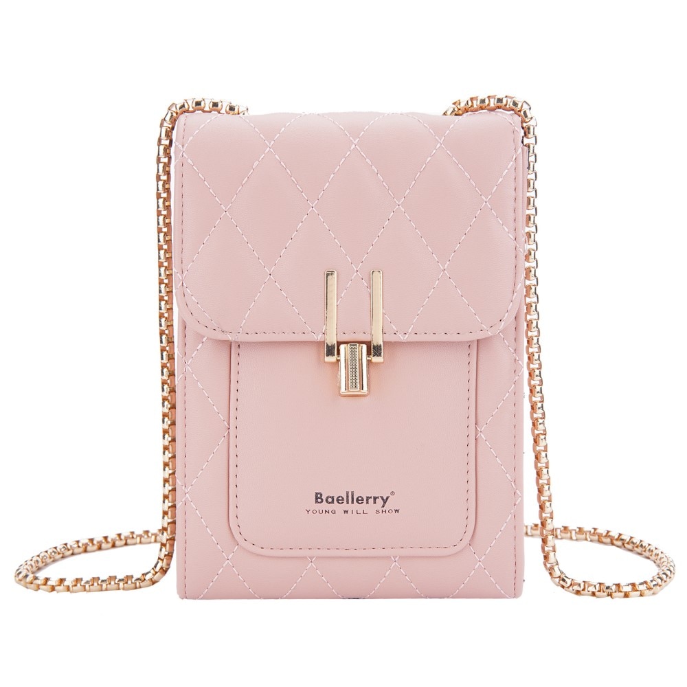 Quilted Crossbody Mini Wallet Pink