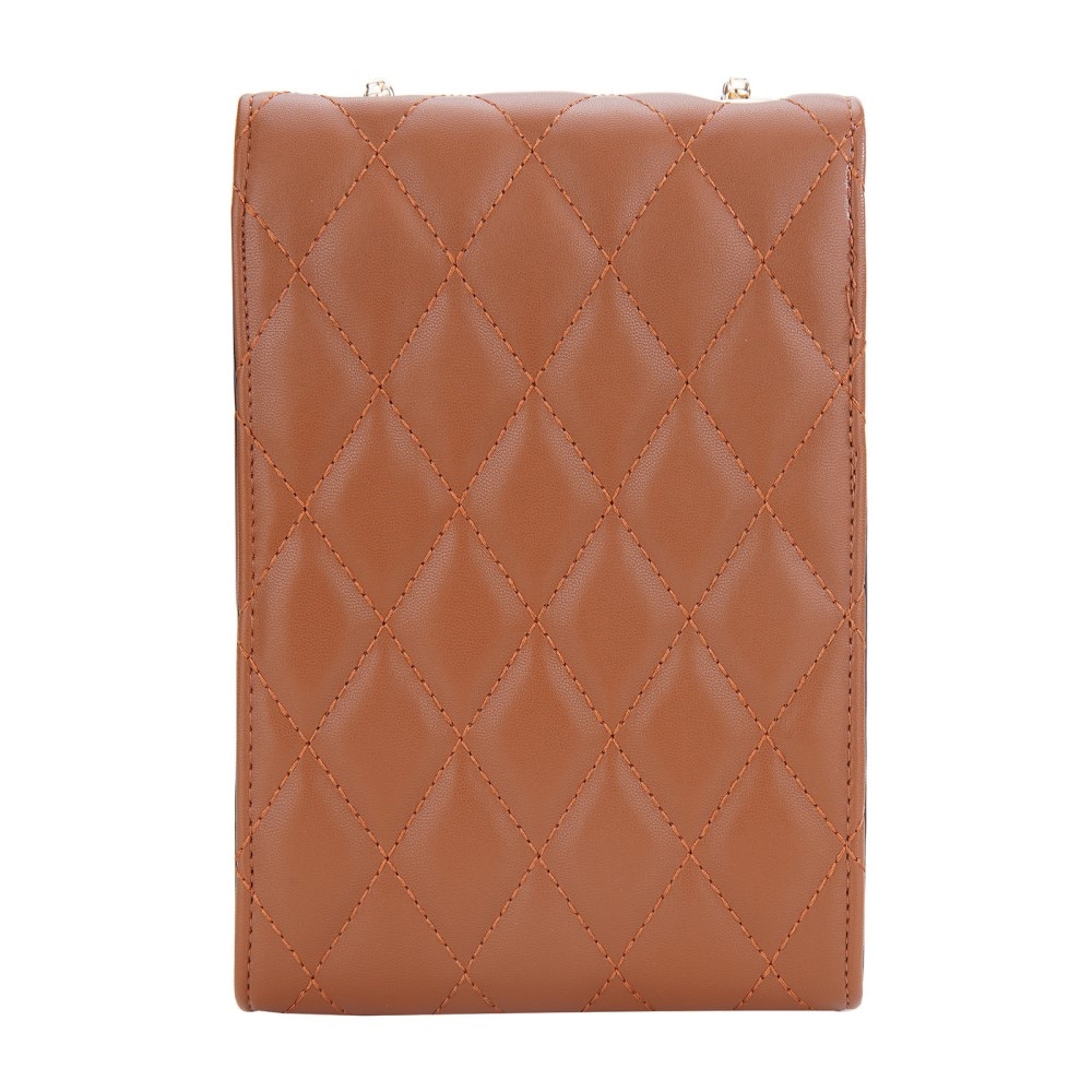 Quilted Crossbody Mini Wallet Brown