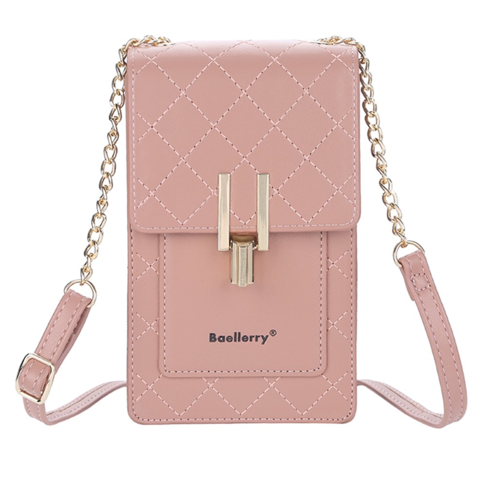 Quilted Crossbody Mini Wallet Pink