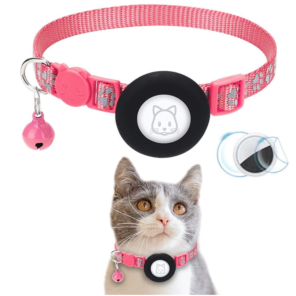 Apple AirTag Cat Collar with Reflective Paw Print  Pink
