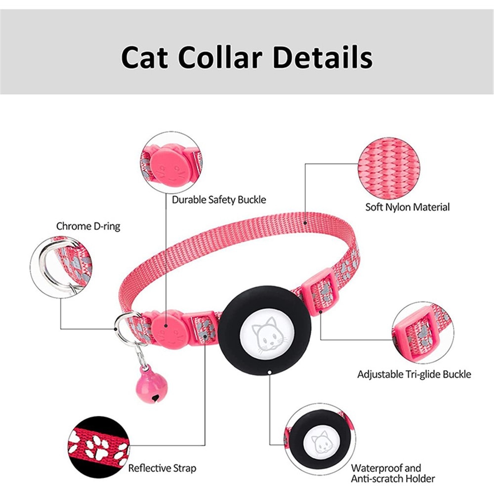 Apple AirTag Cat Collar with Reflective Paw Print  Pink