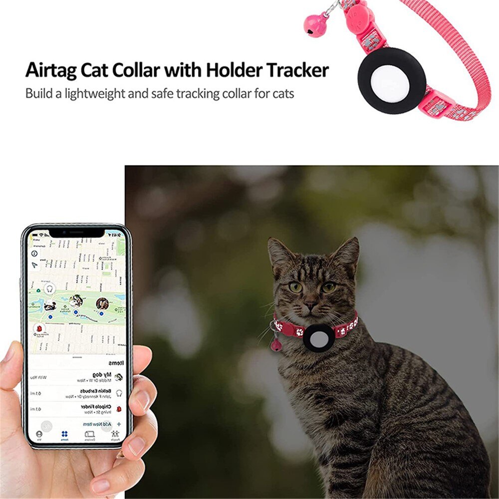 Apple AirTag Cat Collar with Reflective Paw Print  Pink