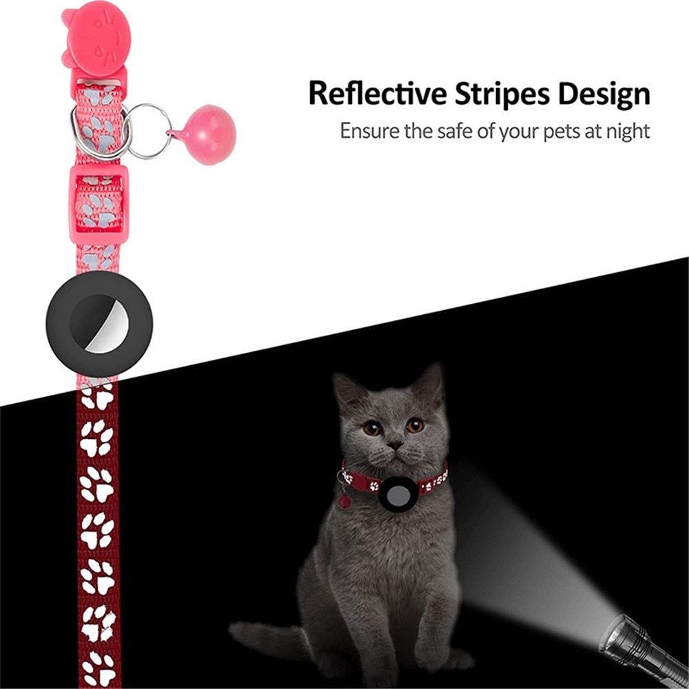 Apple AirTag Cat Collar with Reflective Paw Print  Pink