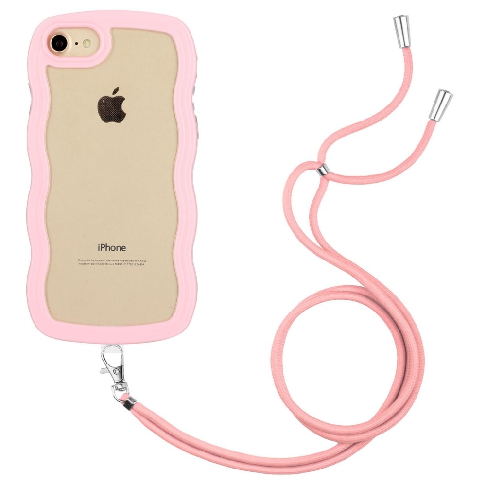iPhone 7/8/SE Wavy Edge Case Neck Strap Pink
