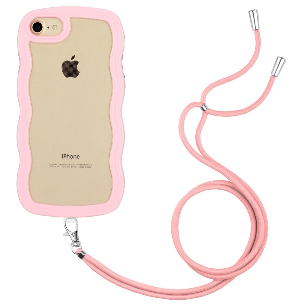 iPhone SE (2020) Wavy Edge Case Neck Strap Pink