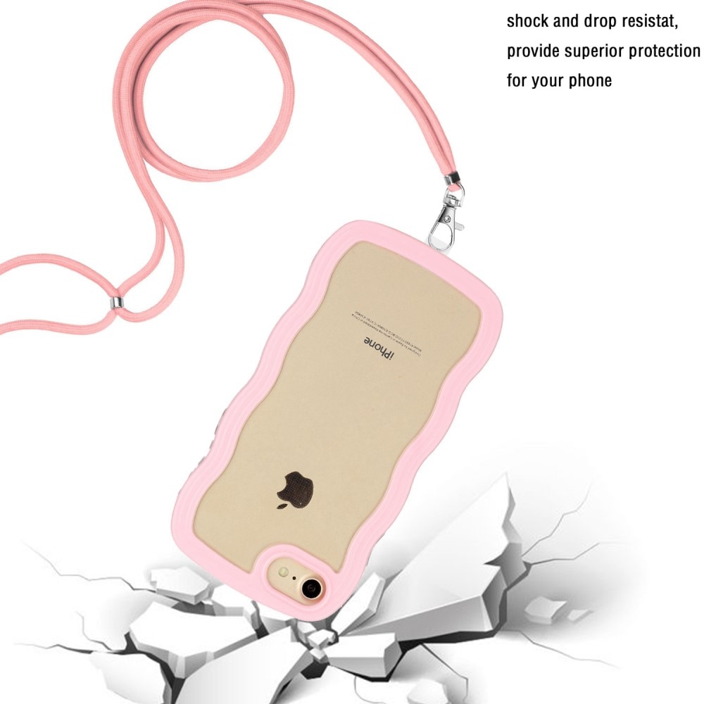 iPhone SE (2020) Wavy Edge Case Neck Strap Pink