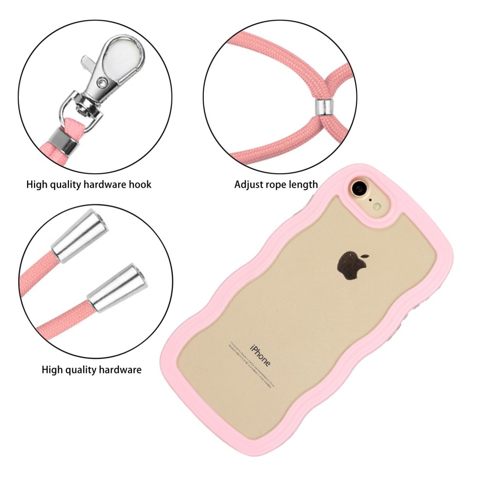 iPhone SE (2020) Wavy Edge Case Neck Strap Pink
