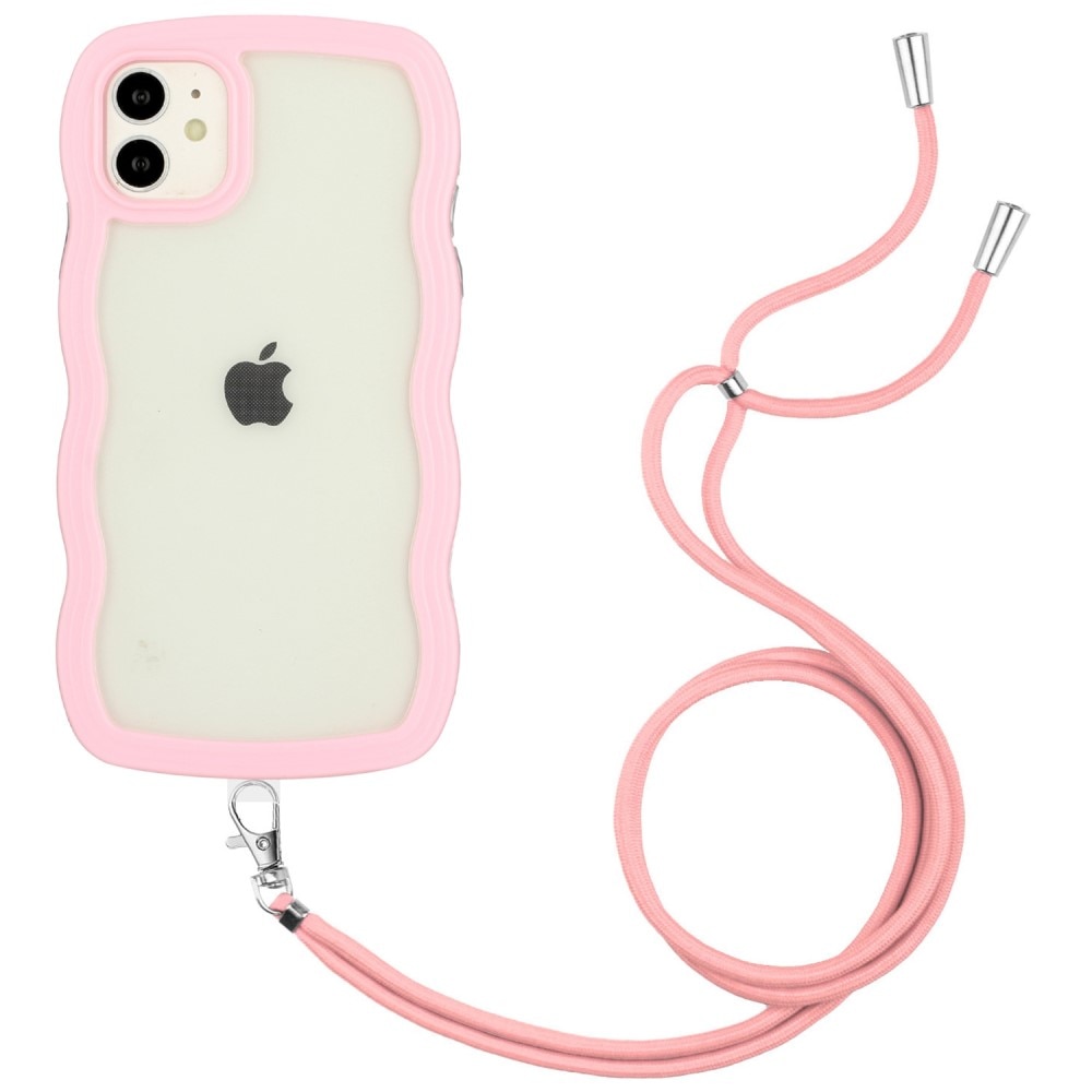 iPhone 11 Wavy Edge Case Neck Strap Pink