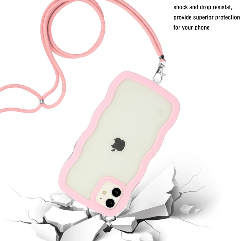 iPhone 11 Wavy Edge Case Neck Strap Pink