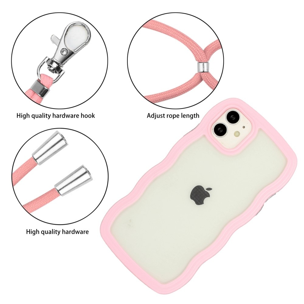 iPhone 11 Wavy Edge Case Neck Strap Pink