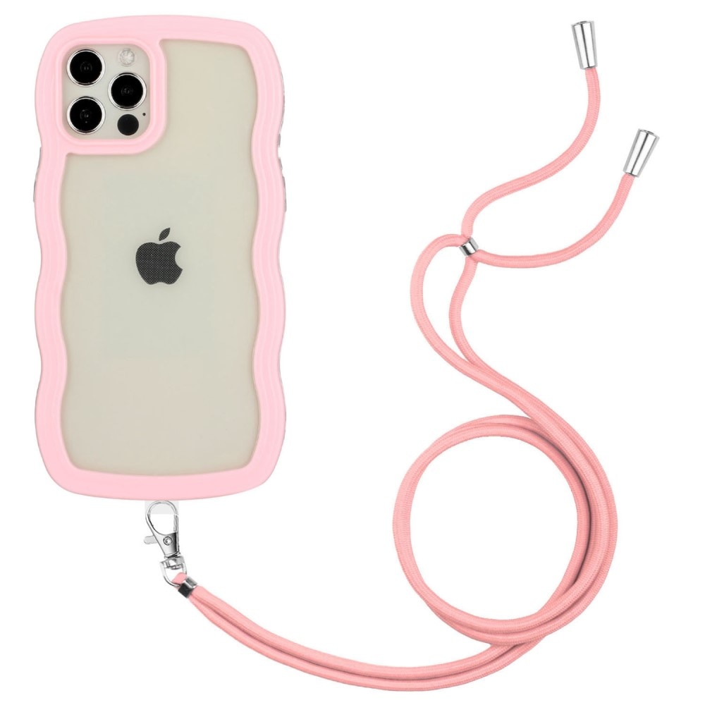 iPhone 12/12 Pro Wavy Edge Case Neck Strap Pink