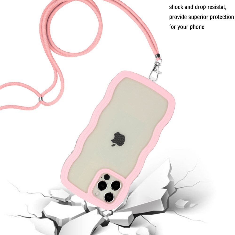 iPhone 12/12 Pro Wavy Edge Case Neck Strap Pink