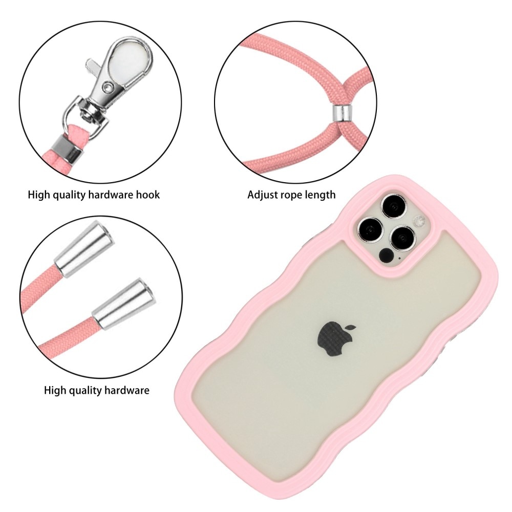 iPhone 12/12 Pro Wavy Edge Case Neck Strap Pink