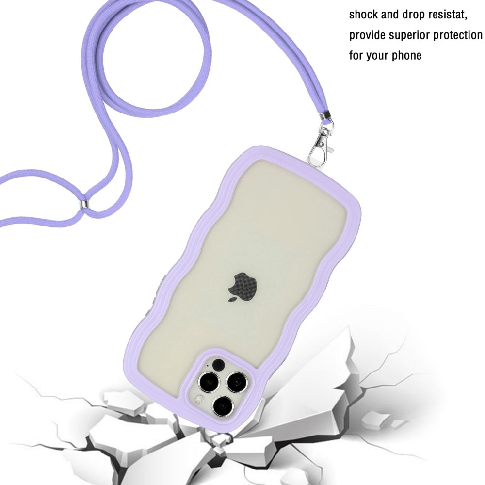 iPhone 12/12 Pro Wavy Edge Case Neck Strap Purple