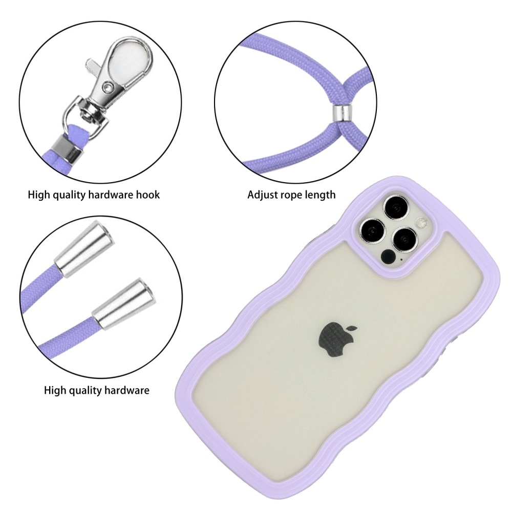 iPhone 12/12 Pro Wavy Edge Case Neck Strap Purple