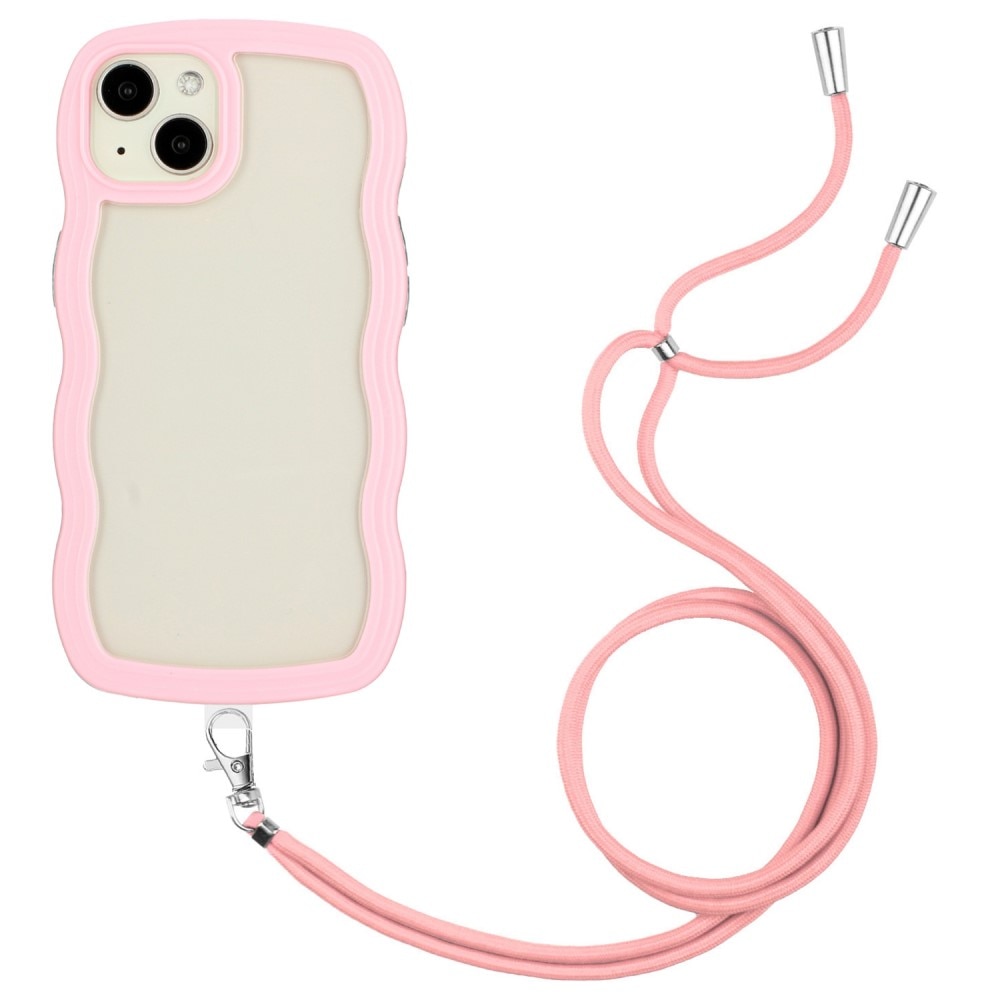 iPhone 13 Wavy Edge Case Neck Strap Pink