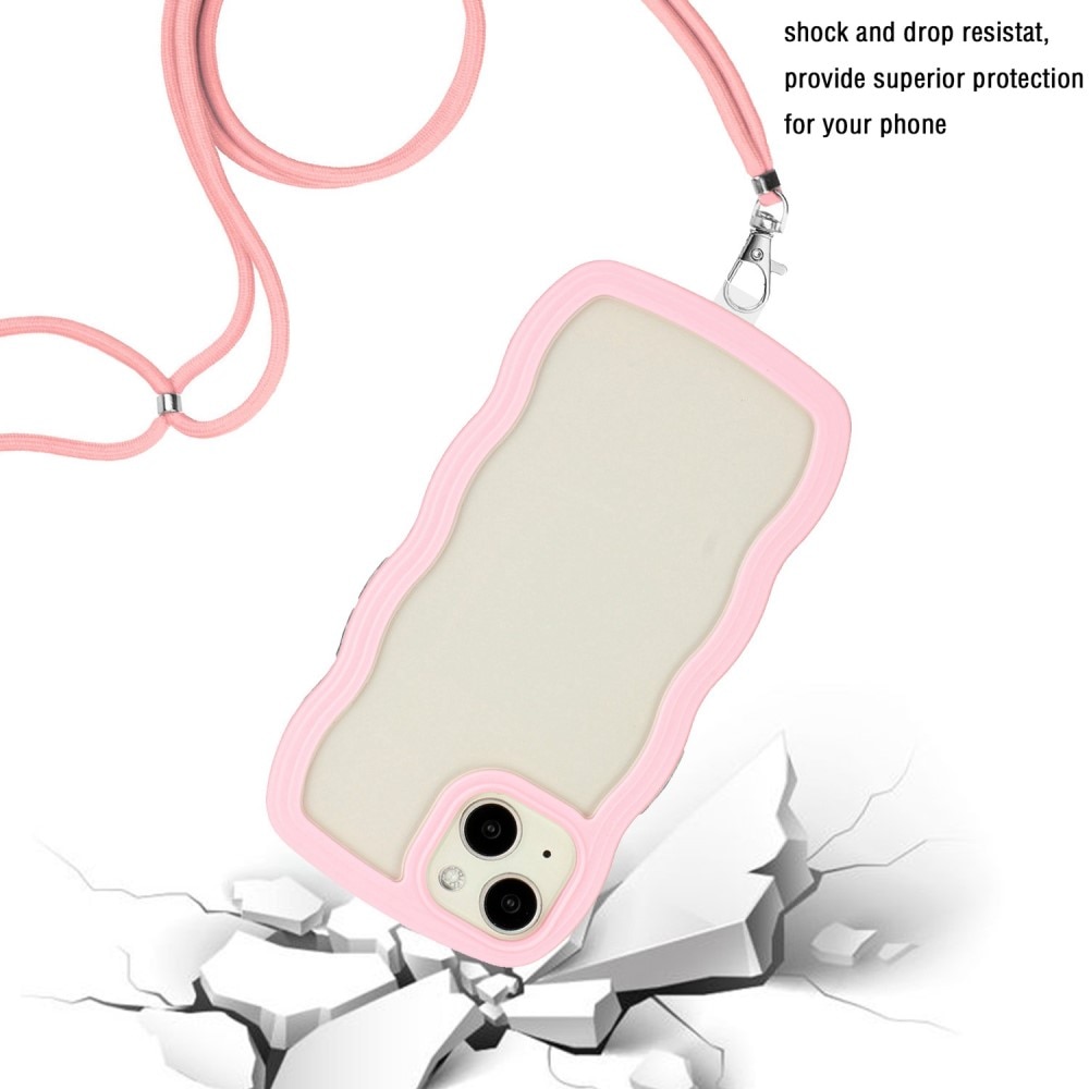 iPhone 13 Wavy Edge Case Neck Strap Pink