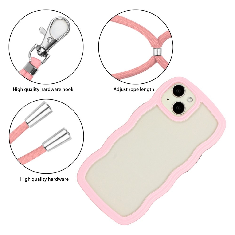 iPhone 13 Wavy Edge Case Neck Strap Pink