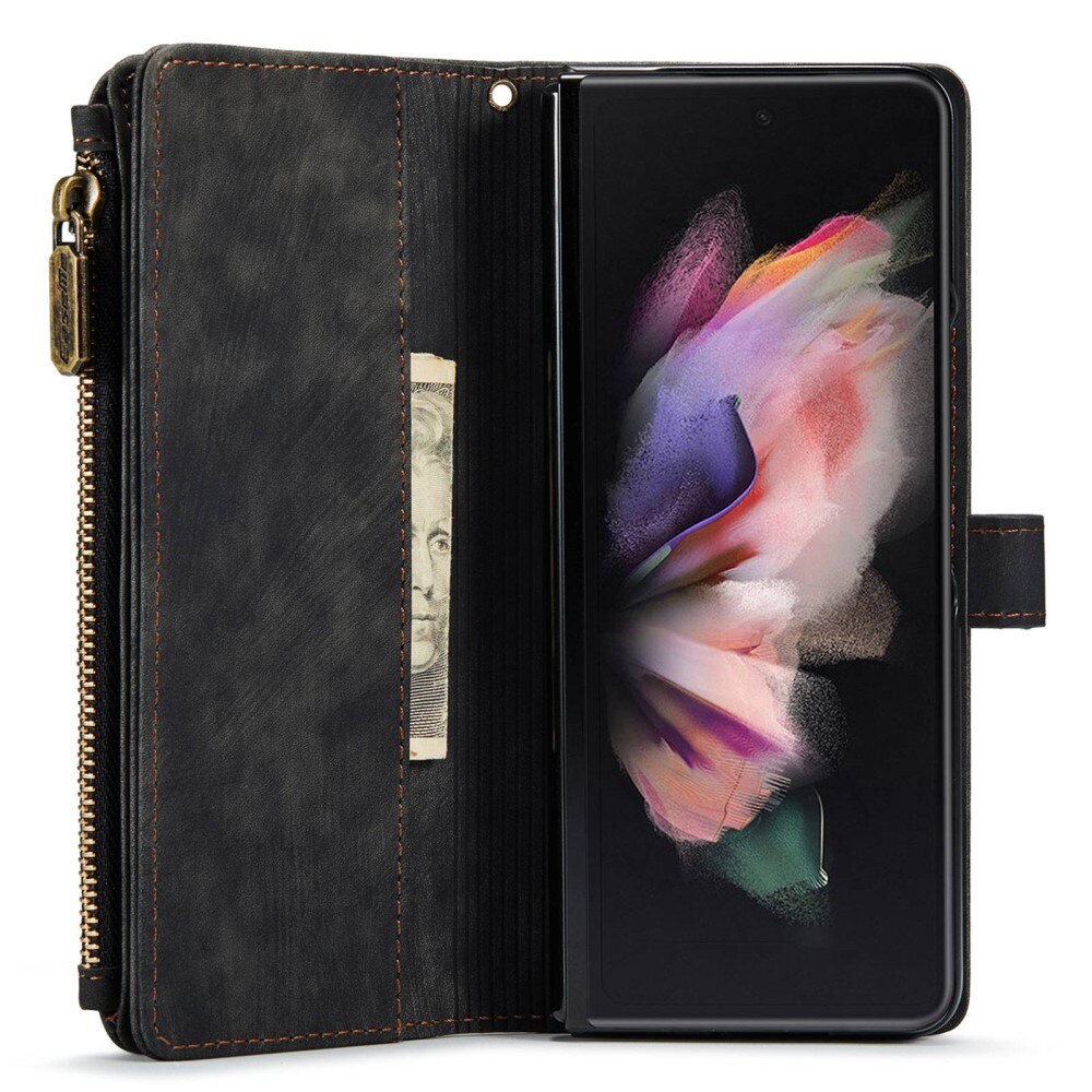 Samsung Galaxy Z Fold 4 Zipper Wallet Book Cover Black