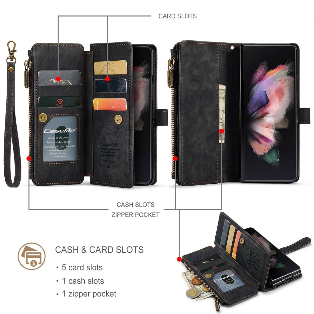 Samsung Galaxy Z Fold 4 Zipper Wallet Book Cover Black