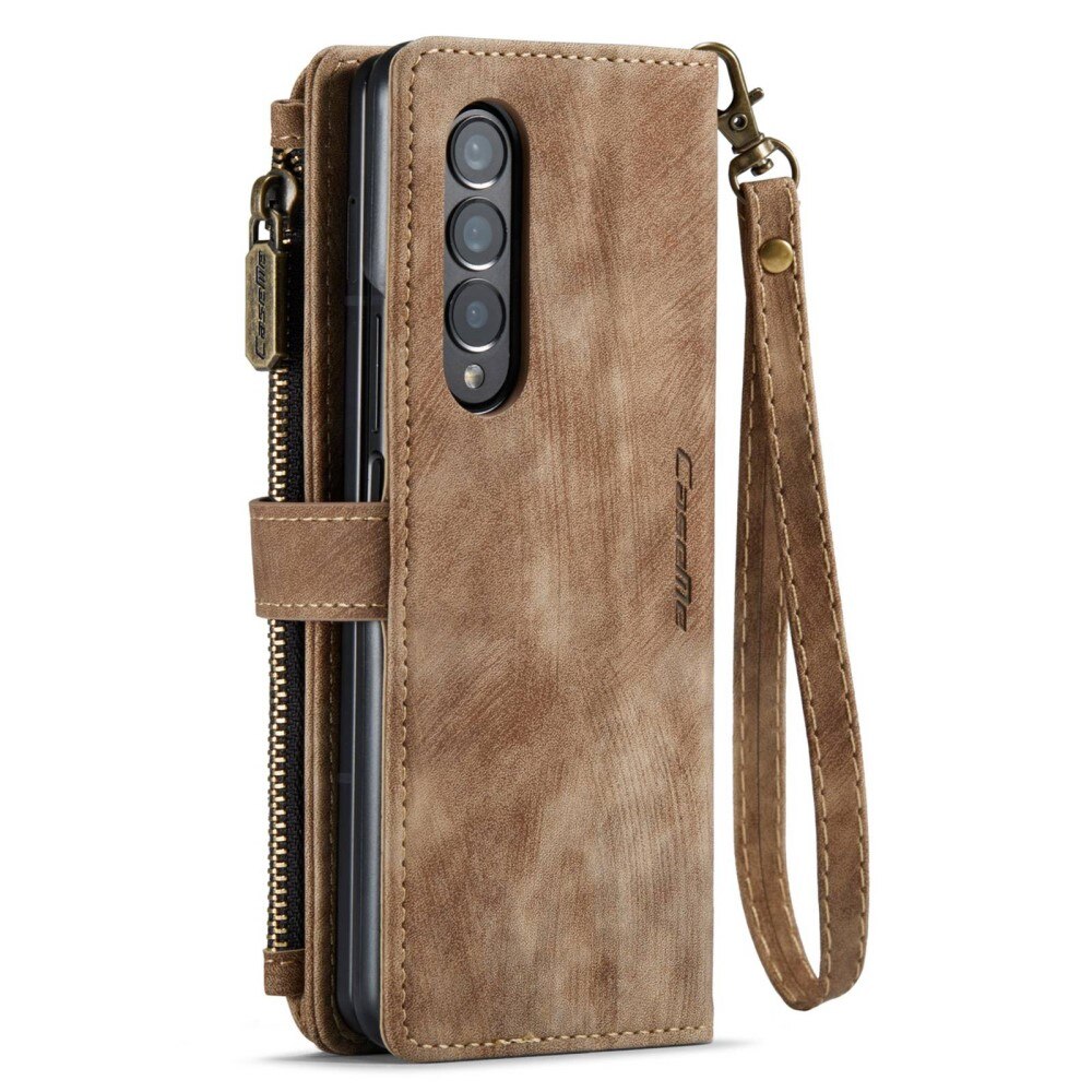 Samsung Galaxy Z Fold 4 Zipper Wallet Book Cover Brown