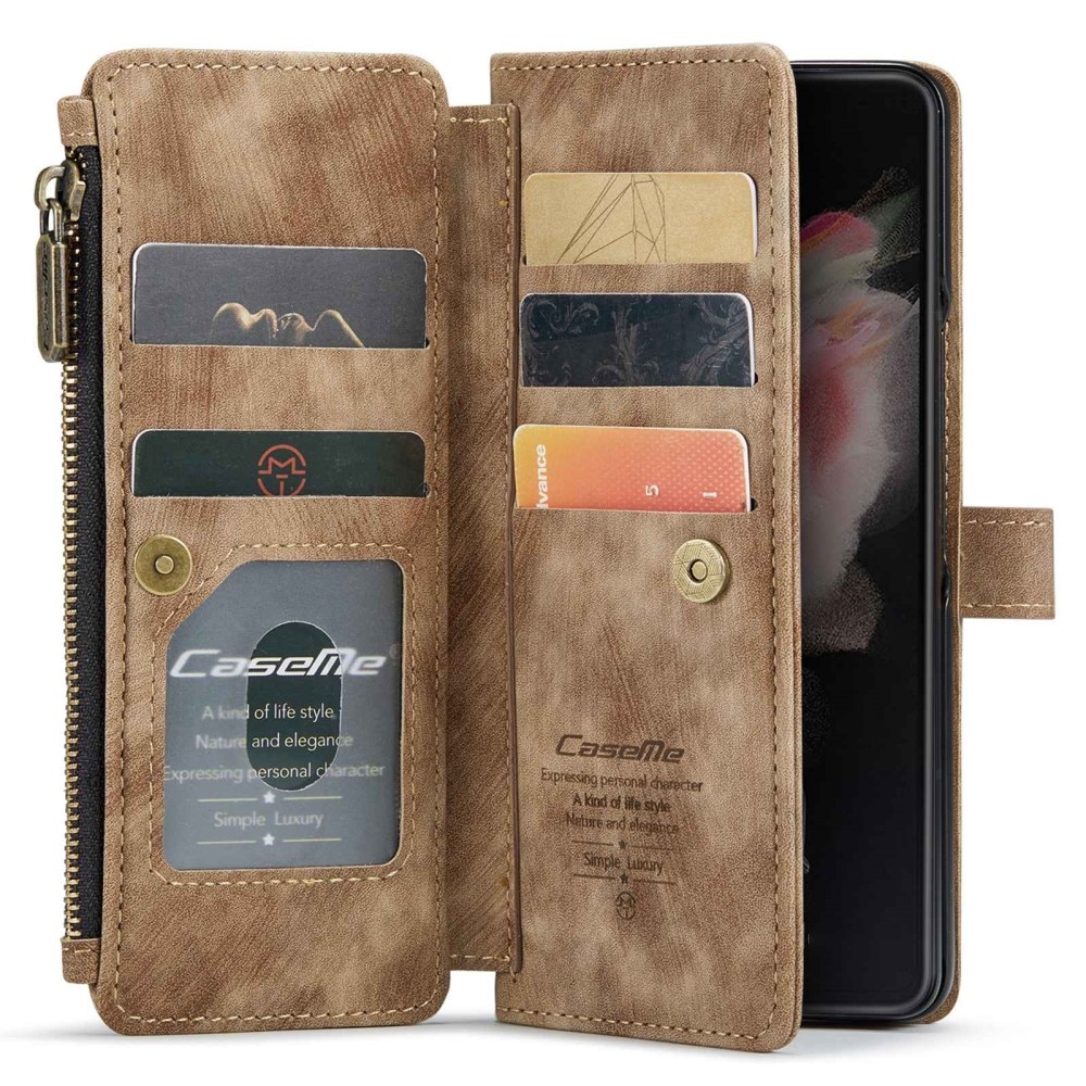 Samsung Galaxy Z Fold 4 Zipper Wallet Book Cover Brown