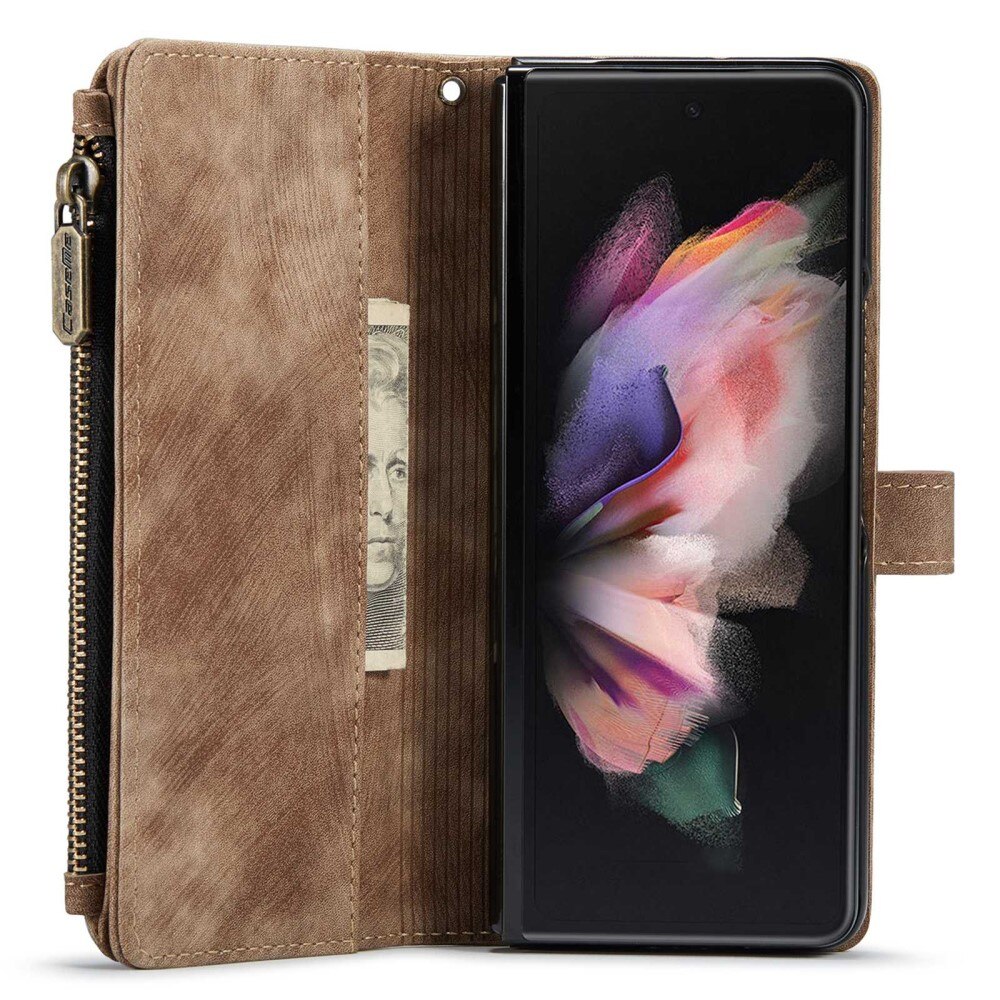 Samsung Galaxy Z Fold 4 Zipper Wallet Book Cover Brown