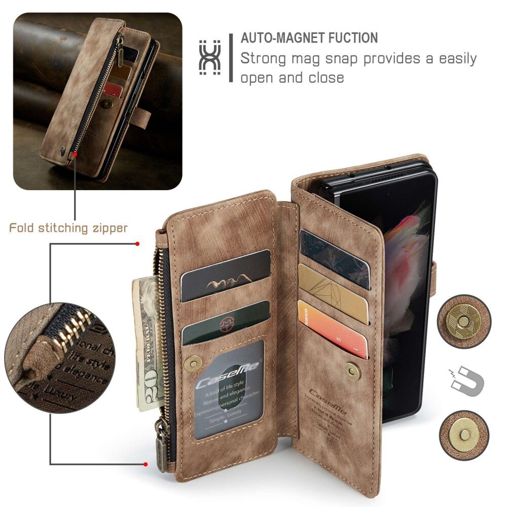 Samsung Galaxy Z Fold 4 Zipper Wallet Book Cover Brown