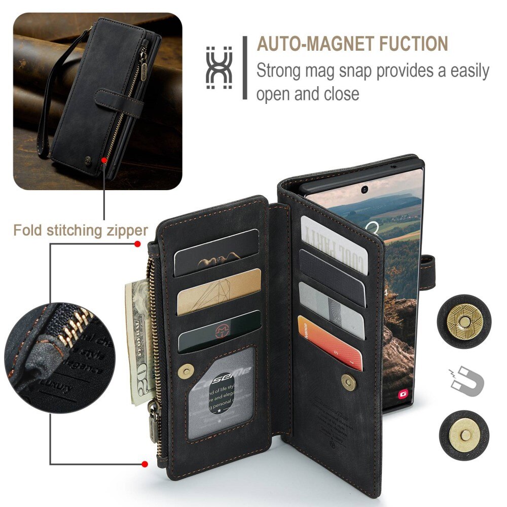 Samsung Galaxy S22 Ultra Zipper Wallet Book Cover Black