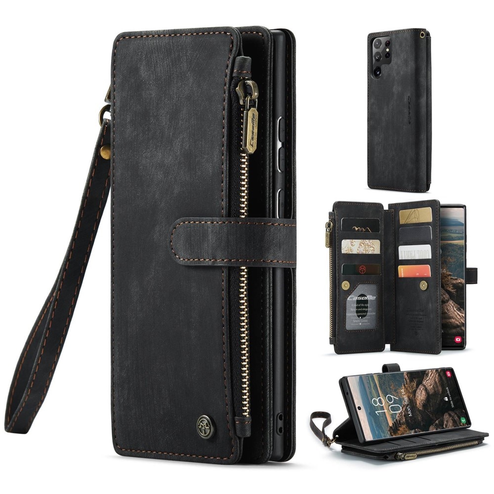 Samsung Galaxy S22 Ultra Zipper Wallet Book Cover Black