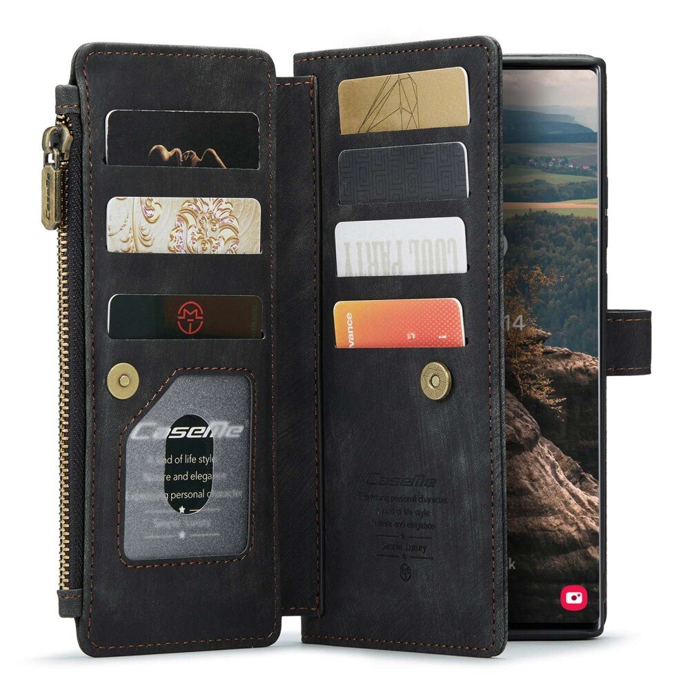 Samsung Galaxy S22 Ultra Zipper Wallet Book Cover Black