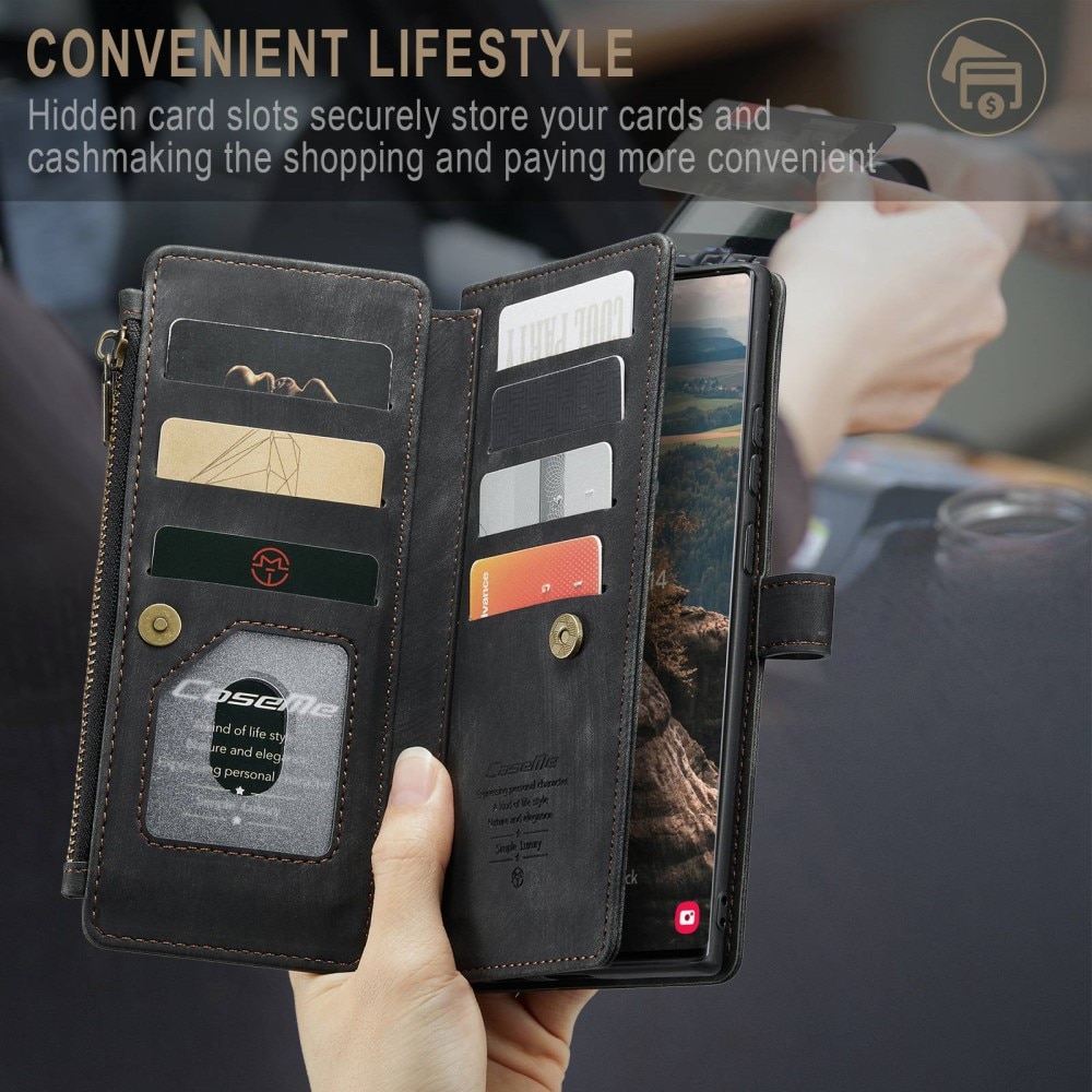 Samsung Galaxy S22 Ultra Zipper Wallet Book Cover Black