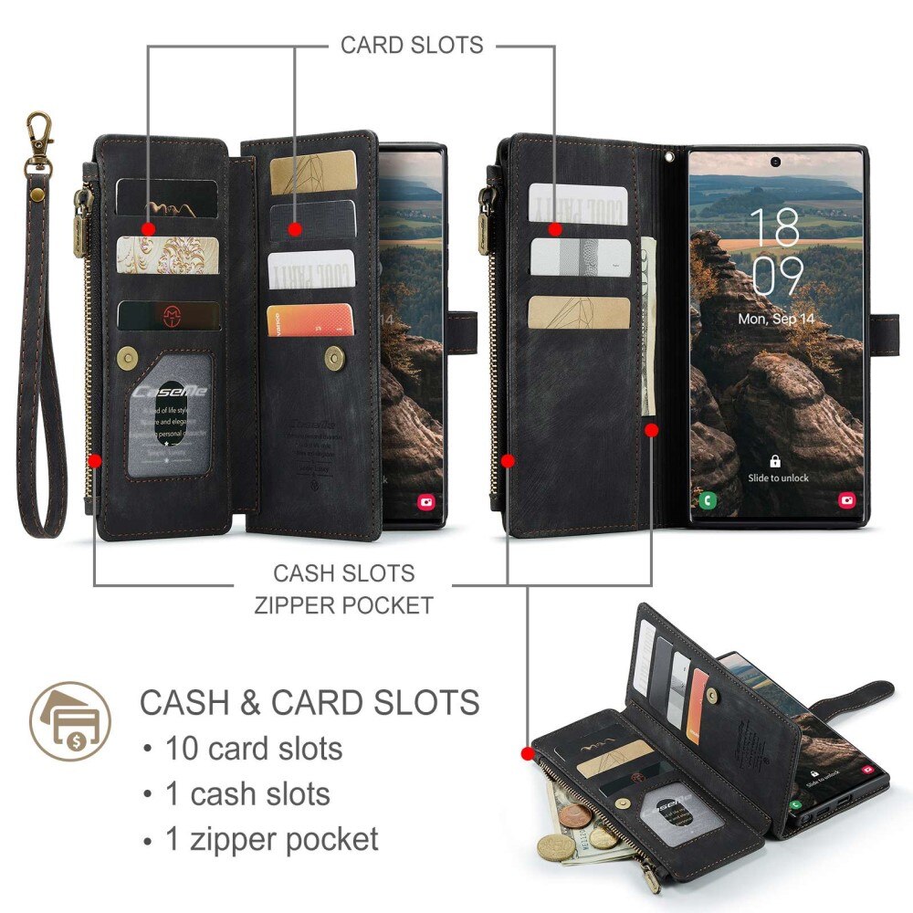 Samsung Galaxy S22 Ultra Zipper Wallet Book Cover Black