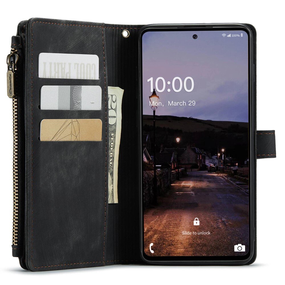 Samsung Galaxy A33 Zipper Wallet Book Cover Black