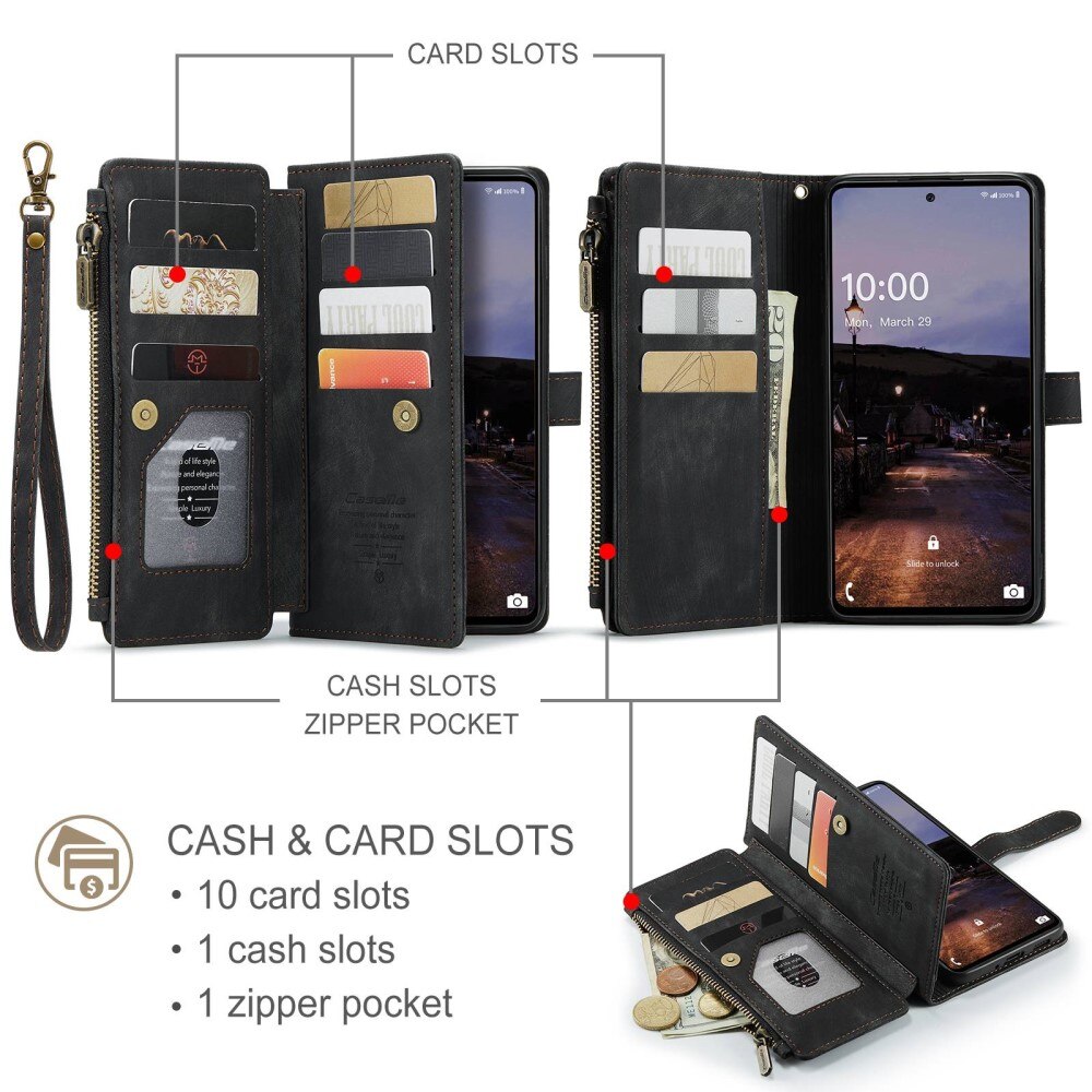 Samsung Galaxy A33 Zipper Wallet Book Cover Black