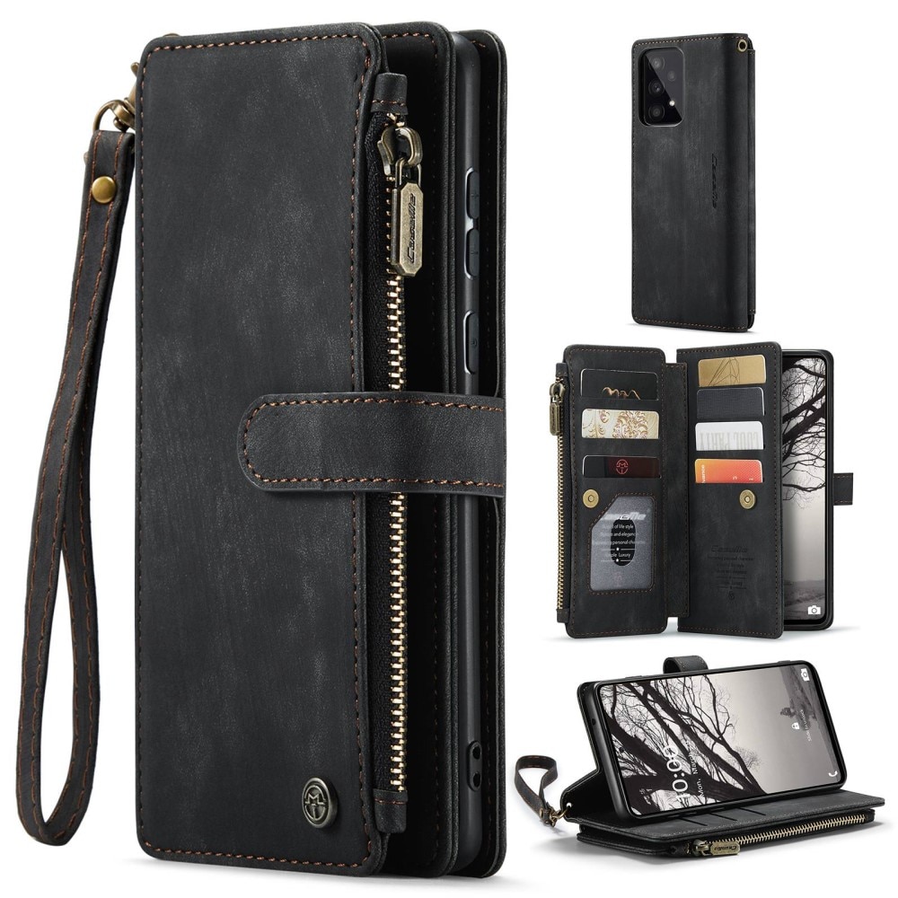 Samsung Galaxy A53 Zipper Wallet Book Cover Black