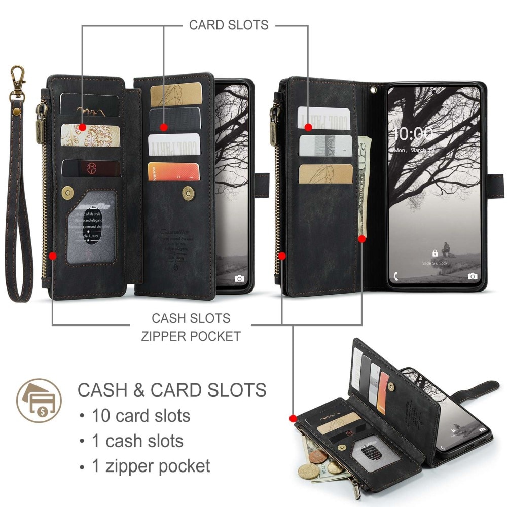 Samsung Galaxy A53 Zipper Wallet Book Cover Black