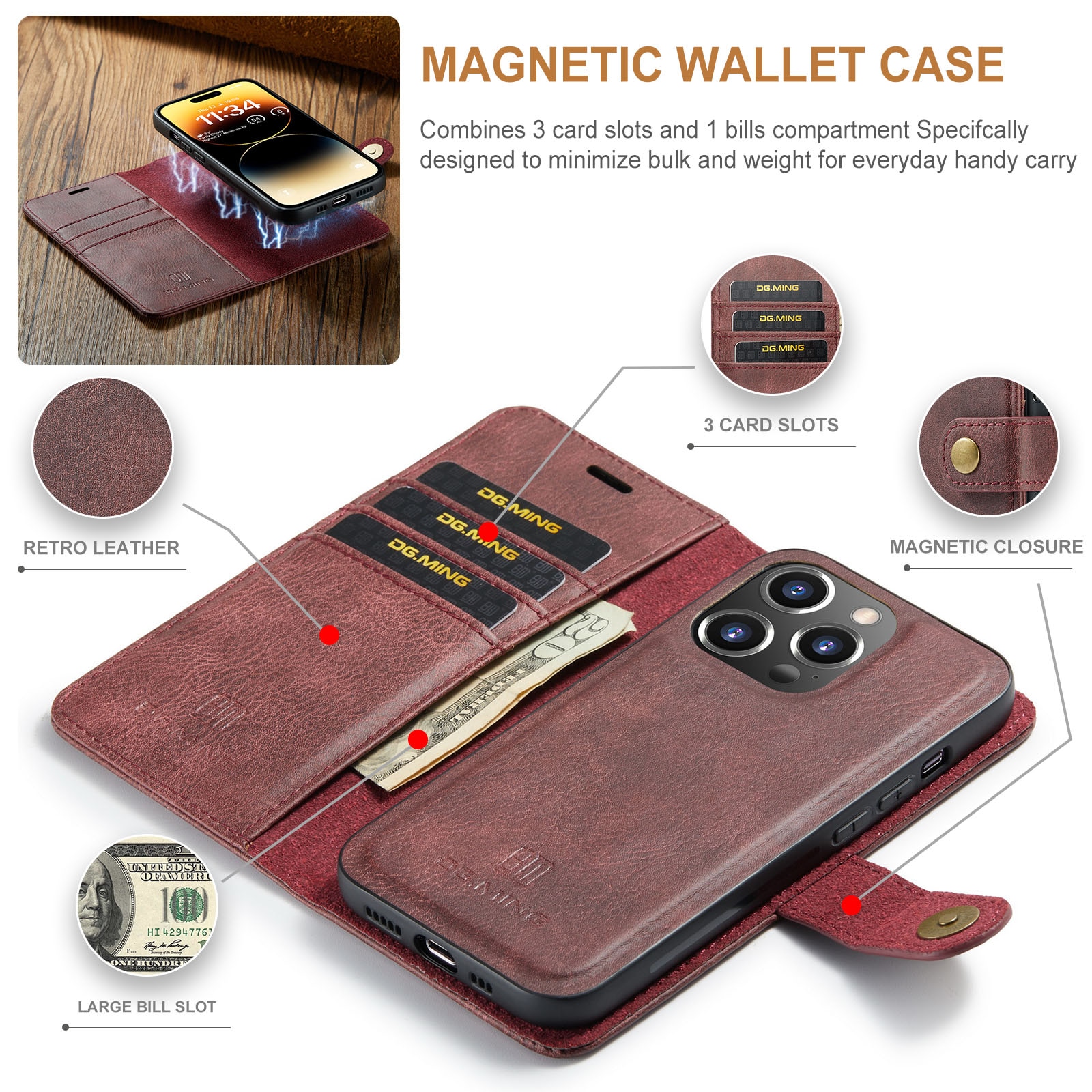 iPhone 14 Pro Max Magnet Wallet Red