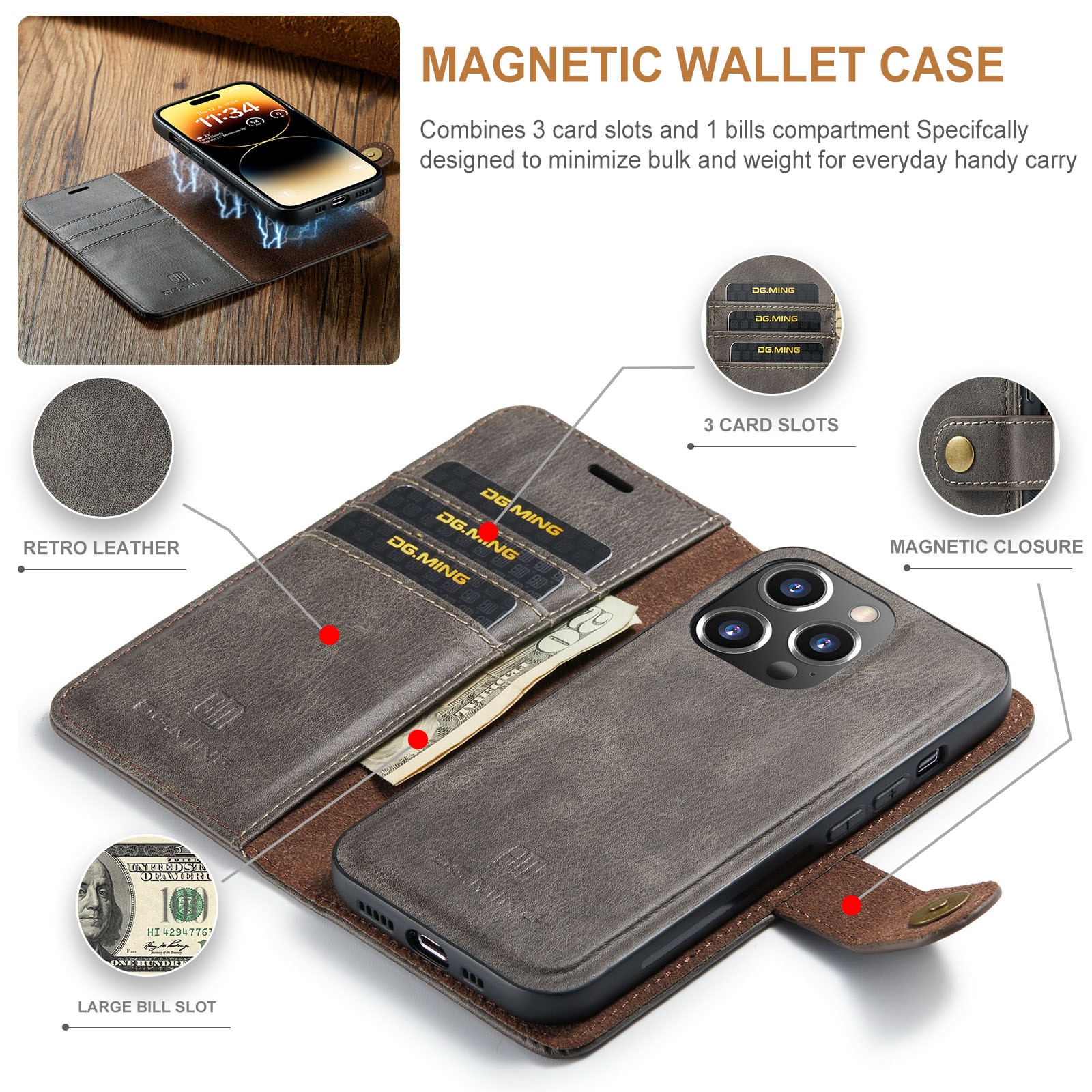 iPhone 14 Pro Max Magnet Wallet Brown