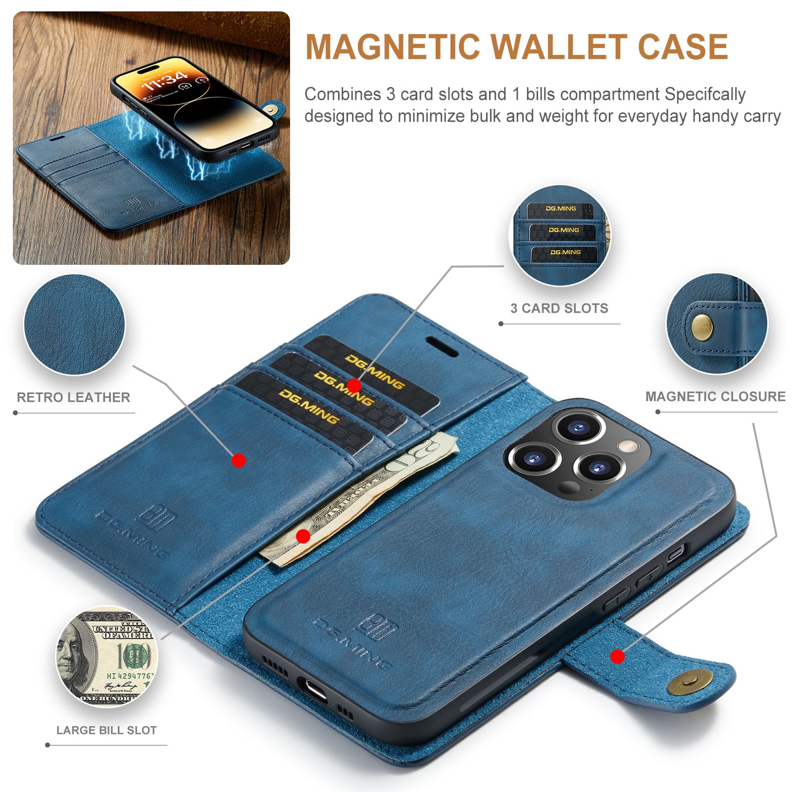 iPhone 14 Pro Max Magnet Wallet Blue